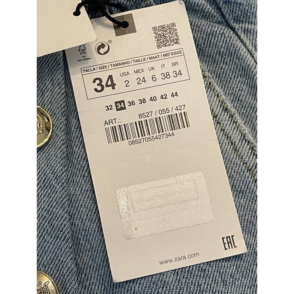 Zara Jeans Womens 34 Blue Light Wash Hi Rise Wide‎ Leg Raw Hem Size USA 2 NWT - Picture 6 of 11